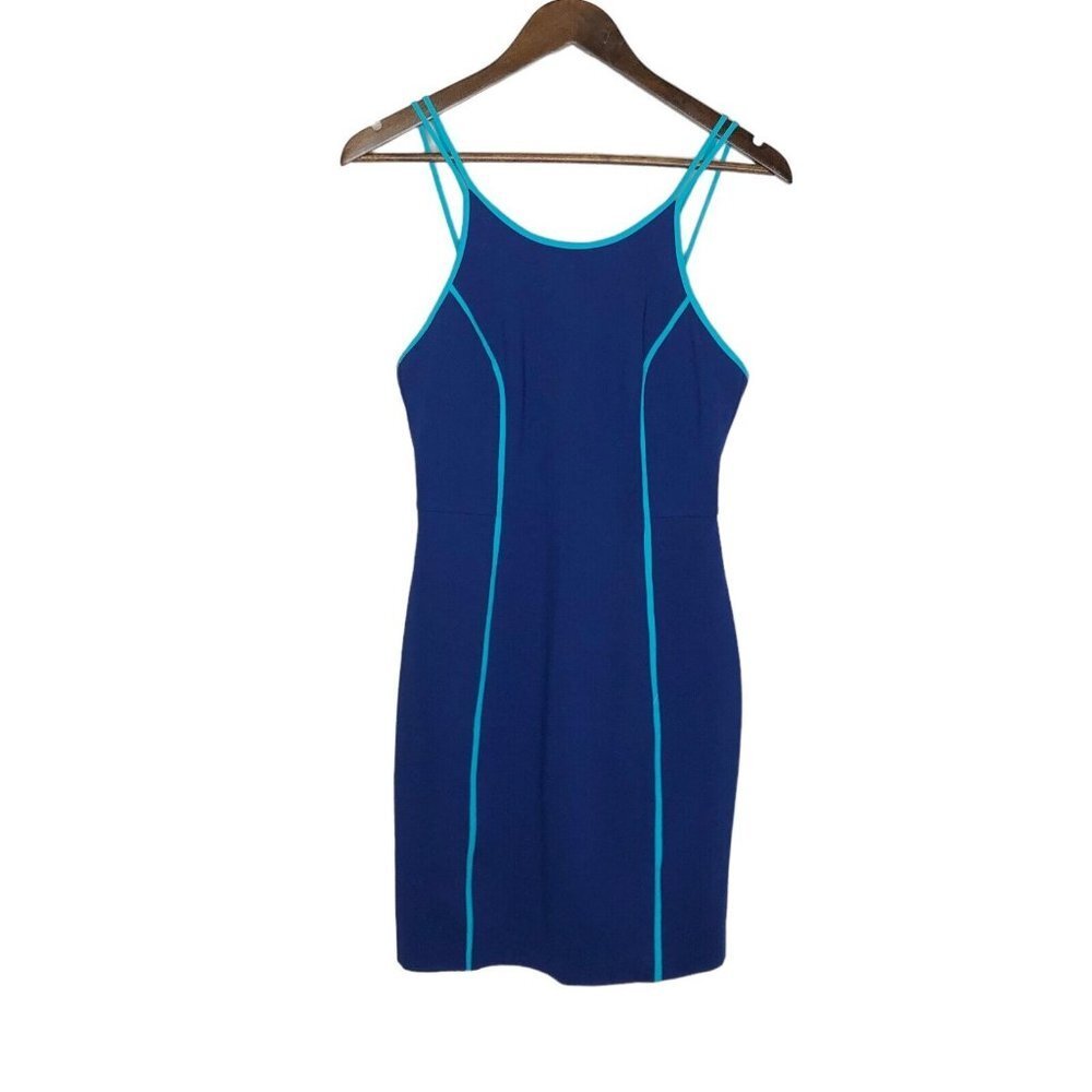 Trina Turk‎ Blue Yvette Silk Trim Mini Sleeveless Dress Size 4